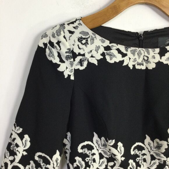 Adrianna Papell Womens Fitted Placed Printed Lace Dress Black White Size 6 NWT - Picture 8 of 16